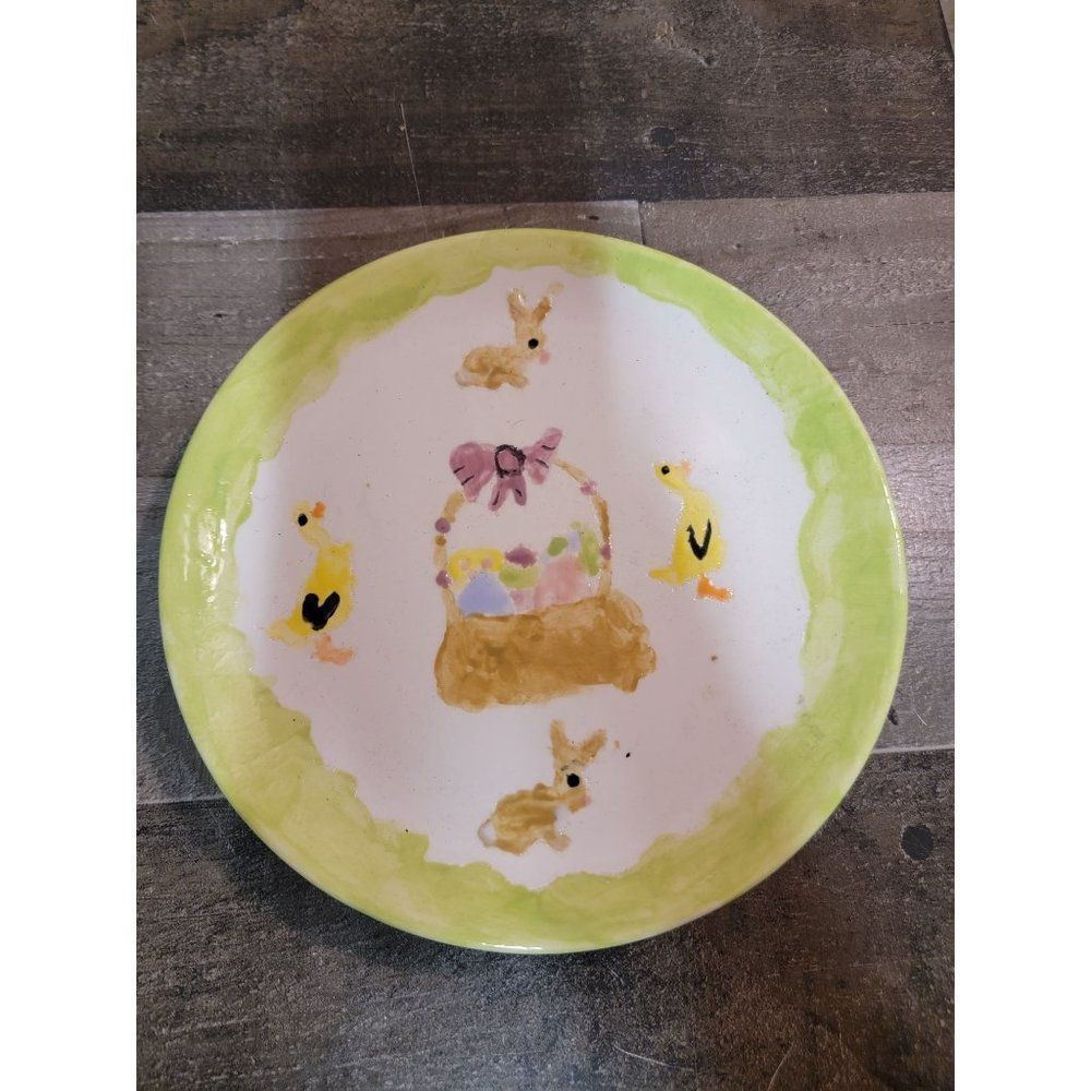 Handmade Easter plate bunny basket chick kitchen dinnerware home decor